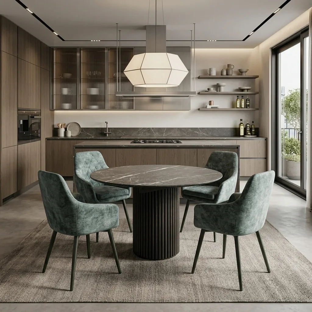 Стол «Обзор» VOUX раздвижной круглый D=110 см / 142×110 см, столешница пластик HPL, металлические опоры, Тунис черный