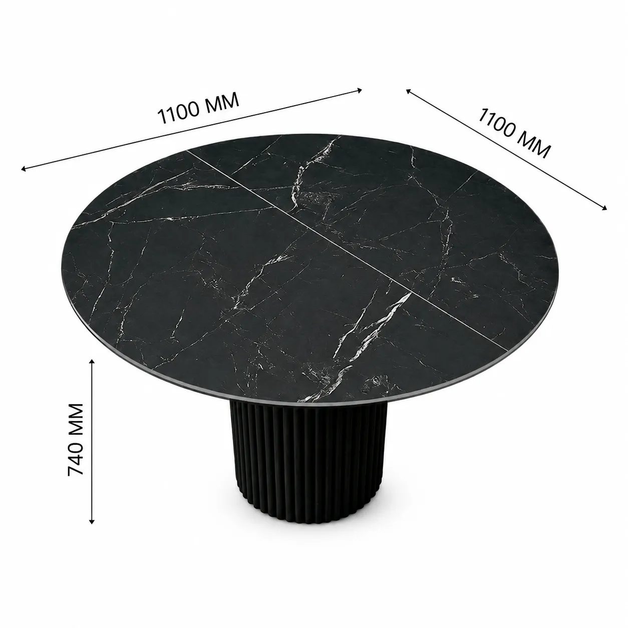 Стол «Обзор» VOUX раздвижной круглый D=110 см / 142×110 см, столешница керамогранит, металлические опоры черный