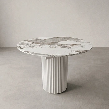 Стол «Обзор» VOUX раздвижной круглый D=110 см / 142×110 см, столешница керамогранит, металлические опоры белый